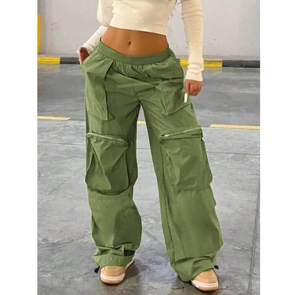 MODA ME COUTURE Pants - Trendy Zipper Detail Flap Pocket Cargo Pants Green